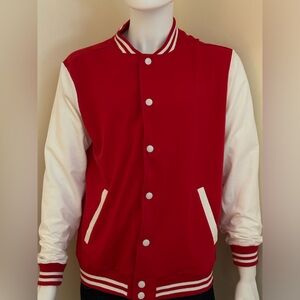Coofandy Red & White Varsity Jacket Snap Buttons NWT Sz L Cotton & Polyester